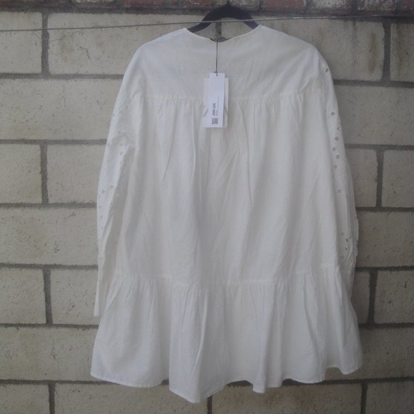 Zara Mini Dress Eyelet Babydoll White Button-Down Front Ruffle XS NEW - Picture 4 of 7